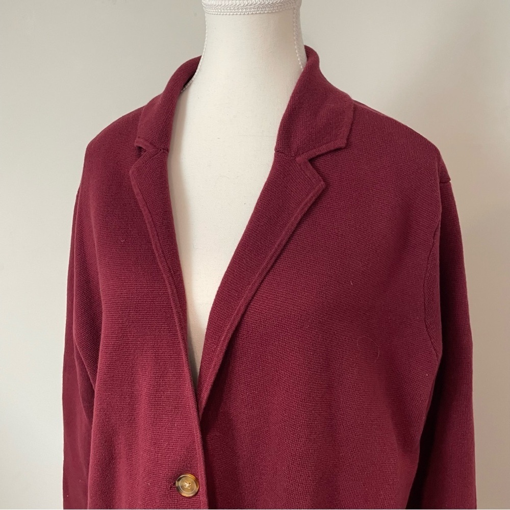 Lands End Knit Sweater Blazer Burgundy Classic Cotton Size XL 18 - Picture 3 of 8